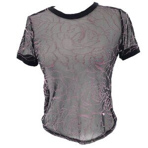 Gaze‎ USA Sheer Mesh Tee Womens S Black 90s Vtg Grunge Y2K Emo Feminine Alt Dark